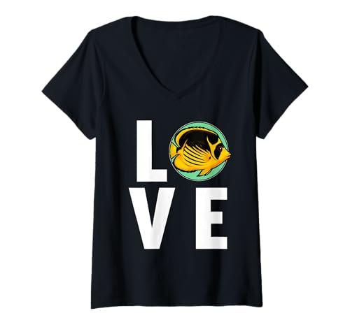 Damen Falterfische Falterfisch T-Shirt mit V-Ausschnitt Damen Falterfische Falterfisch T-Shirt mit V-Ausschnitt von Falterfische Falterfisch Tier Shop