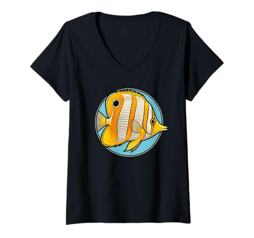 Damen Falterfische Falterfisch T-Shirt mit V-Ausschnitt Damen Falterfische Falterfisch T-Shirt mit V-Ausschnitt von Falterfische Falterfisch Tier Shop