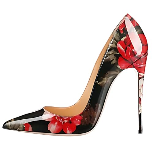 Damen High Heels Mehrfarbige Pumps mit Blumenmuster und Stilettoabsatz, Schlupfpumps mit spitzer Zehenpartie, 4,7 Zoll, Brautparty-Kleid-Absätze für den Alltag,Rot,41 Damen High Heels Mehrfarbige Pumps mit Blumenmuster und Stilettoabsatz, Schlupfpumps mit spitzer Zehenpartie, 4,7 Zoll, Brautparty-Kleid-Absätze für den Alltag,Rot,41 von FamMe