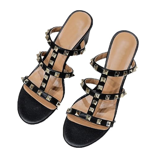 FamMe Nieten-Pumps für Damen, offene Zehenpartie, Sandalen mit Nieten, zum Hineinschlüpfen, klobiger Block-High-Heel, Slingback, Hochzeitskleid, Slipper, Slide-Schuhe,Schwarz,39 FamMe Nieten-Pumps für Damen, offene Zehenpartie, Sandalen mit Nieten, zum Hineinschlüpfen, klobiger Block-High-Heel, Slingback, Hochzeitskleid, Slipper, Slide-Schuhe,Schwarz,39 von FamMe