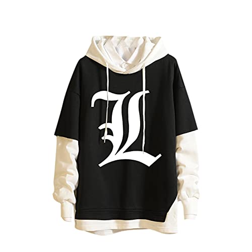 Death Note Hoodie Anime L·Lawliet Yagami Light Fake Zweiteiler Hoodie Cosplay Jacke Pullover Langarm Pullover Sweatshirt für Männer/Frauen/Jugendliche von Famesale