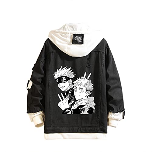 Famesale Unisex Jujutsu Kaisen Hoodie Jacke Cosplay Yuji Itadori Gojo Satoru Jeansjacke Anime Megumi Fushiguro Casual Sweatshirt Kostüm von Famesale