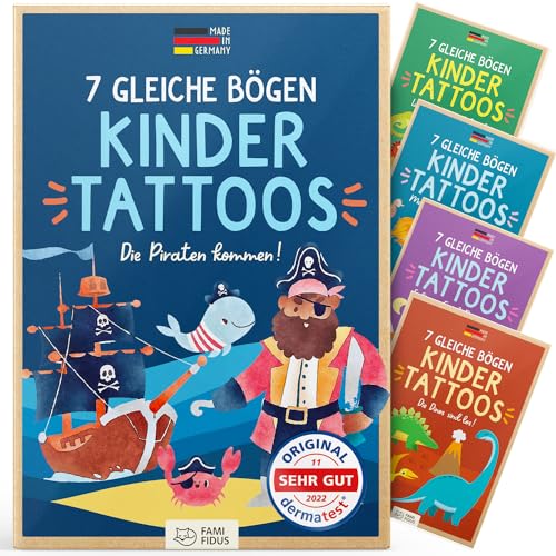 Famifidus +115 hautfreundliche Temporäre Tattoos I 7 gleiche Bögen I Dermatologisch SEHR GUT I Kinder Tattoo MADE IN GERMANY I Tattoo Kinder I Tattoos für Kinder (Die Piraten kommen!) von Famifidus