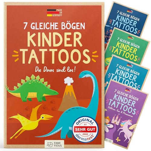 Famifidus +115 hautfreundliche Temporäre Tattoos I 7 gleiche Bögen I Dermatologisch SEHR GUT I Kinder Tattoo MADE IN GERMANY I Tattoo Kinder I Tattoos für Kinder (Die Dinos sind los!) von Famifidus