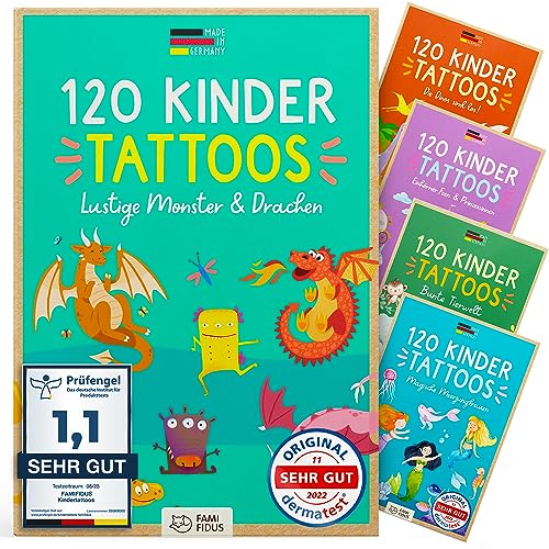 Famifidus 120 hautfreundliche Kinder Tattoos I I Dermatologisch SEHR GUT I Kindertattoos MADE IN GERMANY I Tattoo Kinder I Unsere Tattoos für Kinder von Famifidus