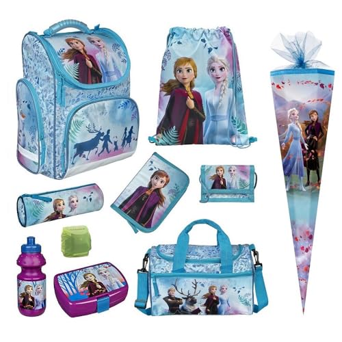 Disney Eiskönigin Schulranzen 1. Klasse · ergonomischer Tornister für Mädchen · Frozen Schultasche im Set (10-teilig mit Schultüte 85cm) von Familando