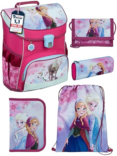 Familando Mädchen Schulranzen 1. Klasse · Scooli Campus Fit Schultasche · ergonomisch & leicht · Kinder Schulranzen Set für Mädchen (5-teilig mit Federmappe, Disney Frozen Rosa) von Familando