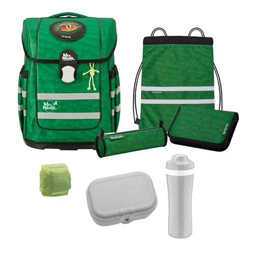 Familando Dinosaurier Schulranzen Set für Jungen 1.-4. Klasse, McNeill Ergo Complete Schultasche, Ergonomisch, Leicht 1.150 Gramm, Geräumig 20 L Volumen, Nachhaltig (8-teilig mit Lunch-Set) von Familando