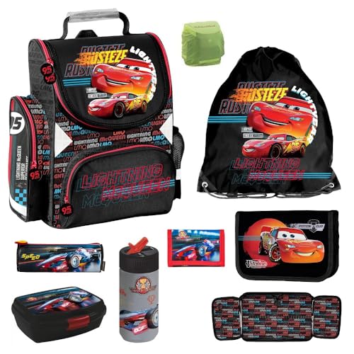 Familando Disney Cars Schulranzen 1. Klasse für Jungen und Mädchen · ergonomischer Tornister · Schultaschen-Set (8-teilig) von Familando