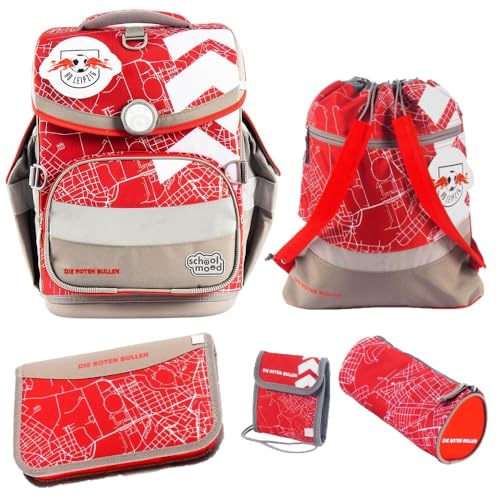 Familando Fußball Schulranzen Set für Jungen 1. Klasse · School Mood Timeless Air+ Fußball-Verein Sonder-Edition · Schultasche im Set mit Federmappe, Turnbeutel und Patch (Leipzig 6-teilig) von Familando