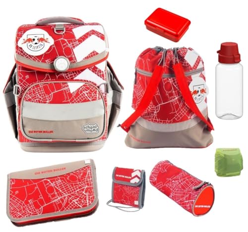 Familando Fußball Schulranzen Set für Jungen 1. Klasse · School Mood Timeless Air+ Fußball-Verein Sonder-Edition · Schultasche im Set mit Federmappe, Turnbeutel und Patch (Leipzig 9-teilig) von Familando