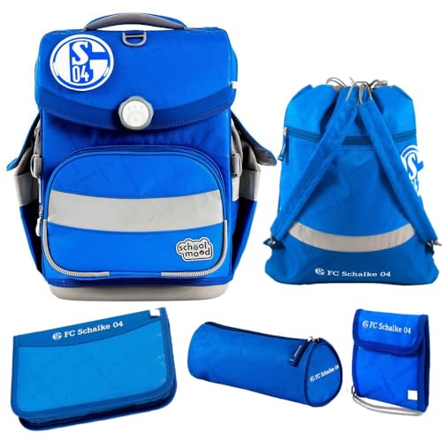 Familando Fußball Schulranzen Set für Jungen 1. Klasse · School Mood Timeless Air+ Fußball-Verein Sonder-Edition · Schultasche im Set mit Federmappe, Turnbeutel und Patch (Schalke04 6-teilig) von Familando