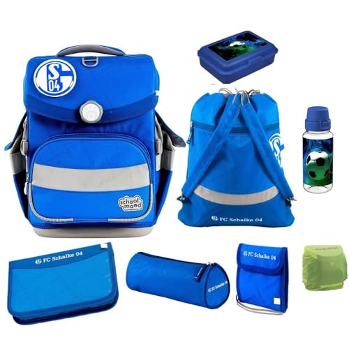 Familando Fußball Schulranzen Set für Jungen 1. Klasse · School Mood Timeless Air+ Fußball-Verein Sonder-Edition · Schultasche im Set mit Federmappe, Turnbeutel und Patch (Schalke04 9-teilig) von Familando