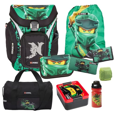 Familando Ninjago Schulranzen Set für Jungen mit Sporttasche, Dose und Flasche – Ergonomisch, robust – 16 L Volumen, wasserabweisend – Mit Brust- und Hüftgurt – Komplettset 1. Klasse Grundschule von Familando