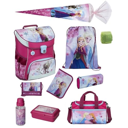 Familando Mädchen Schulranzen 1. Klasse · Scooli Campus Fit Schultasche · ergonomisch & leicht · Kinder Schulranzen Set für Mädchen (10-teilig mit Schultüte, Disney Frozen Rosa) von Familando