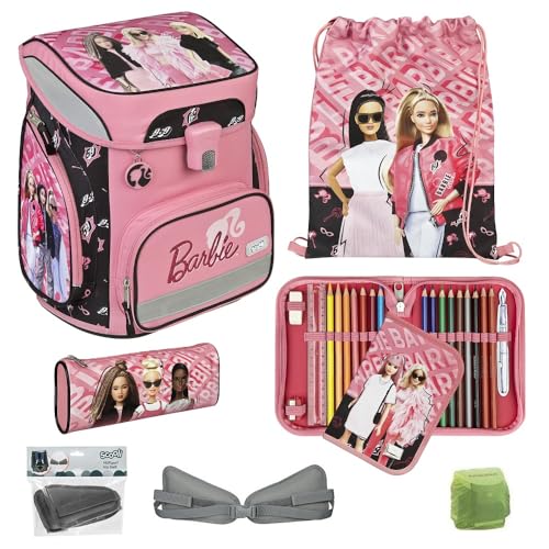 Familando Mädchen Schulranzen 1. Klasse · Scooli Easy FIT · ergonomischer Tornister · Schulranzen-Set für Mädchen (6-teilig mit Federmappe, Barbie Rosa/Pink) von Familando