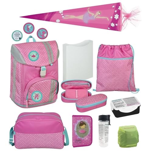 Familando Mädchen Schulranzen 1. Klasse · Scooli FLEX MAX ergonomischer Schulrucksack · sehr leicht & wächst mit · Rosa Türkis mit Kletties (10-teiliges Set mit Schultüte) von Familando