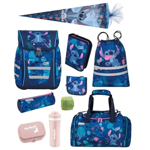 Familando McNeill Schulranzen 1. Klasse · Disney Sonder-Edition · ergonomisch & leicht · Schultaschen-Set für Jungs und Mädchen (10-teiliges Set mit Schultüte, Lilo & Stitch Blau) von Familando