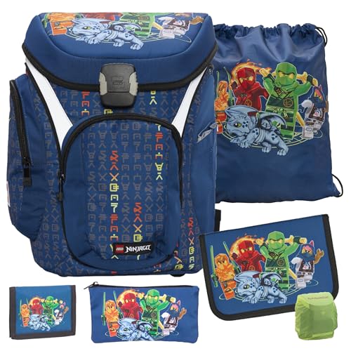 Familando Ninjago Schulranzen Set für Jungen mit gefüllter Federmappe – Ergonomisch, robust – 16 L Volumen, wasserabweisend – Mit Brust- und Hüftgurt – Komplettset 1. Klasse Grundschule von Familando