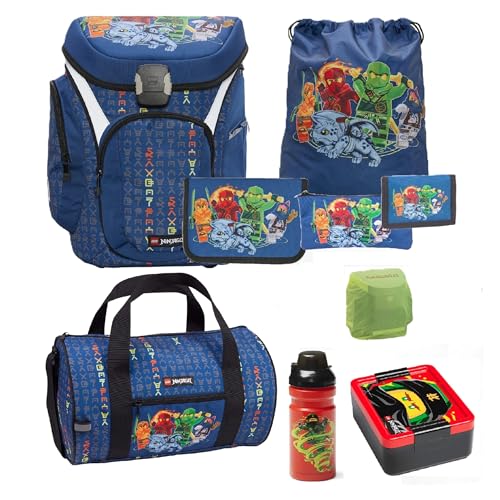 Familando Ninjago Schulranzen Set für Jungen mit Sporttasche, Dose und Flasche – Ergonomisch, robust – 16 L Volumen, wasserabweisend – Mit Brust- und Hüftgurt – Komplettset 1. Klasse Grundschule von Familando