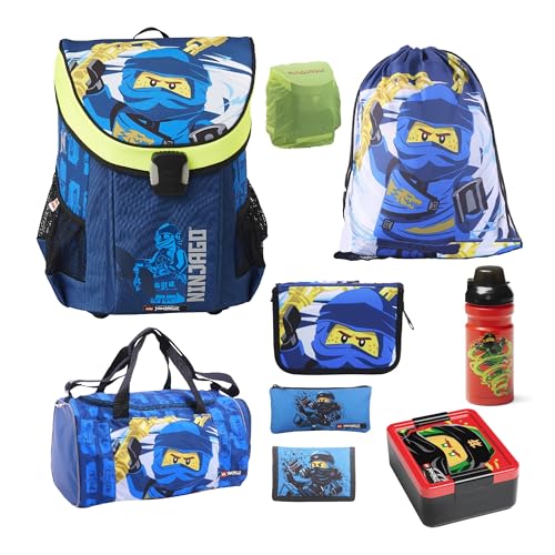 Familando Ninjago Schulranzen Set Jungen – Mit Sporttasche Dose Flasche – Ergonomisch Stabil 790g leicht 16L Volumen – Brustgurt Reflektoren Regenschutz – Komplettset 1. Klasse Grundschule von Familando