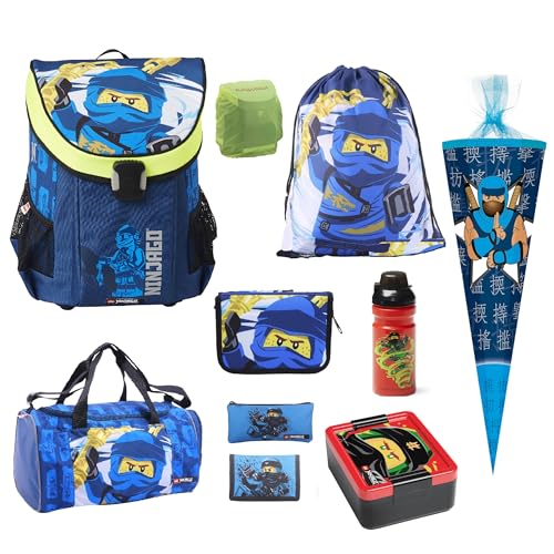 Familando Ninjago Schulranzen Set Jungen – Mit Sporttasche Dose Flasche Schultüte – Ergonomisch Stabil 790g leicht 16L Volumen – Brustgurt Reflektoren Regenschutz – Komplettset 1. Klasse Grundschule von Familando