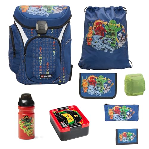 Familando Ninjago Schulranzen Set für Jungen mit passender Dose und Flasche – Ergonomisch, robust – 16 L Volumen, wasserabweisend – Mit Brust- und Hüftgurt – Komplettset 1. Klasse Grundschule von Familando