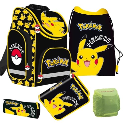 Familando Pokémon Schulranzen 1. Klasse · ergonomischer Tornister für Jungen und Mädchen · Pokemon Schultasche mit Pikachu Motiv im Set (5-teilig mit Federmappe) von Familando