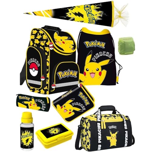 Familando Pokémon Schulranzen 1. Klasse · ergonomischer Tornister für Jungen und Mädchen · Pokemon Schultasche mit Pikachu Motiv im Set (Komplett mit Schultüte) von Familando
