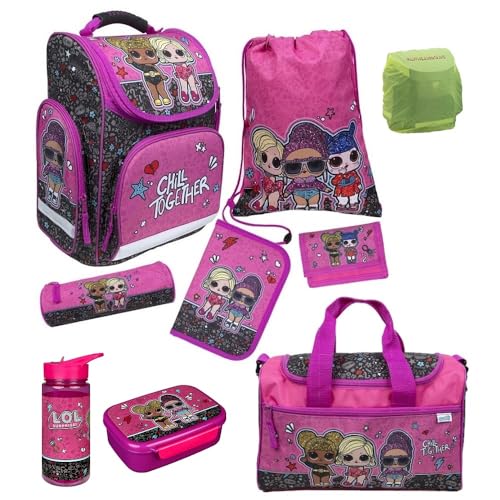 Familando Schulranzen 1. Klasse · ergonomischer Tornister · Schultasche für Jungen und Mädchen (9-teiliges Set mit Sporttasche, LOL Surprise) von Familando
