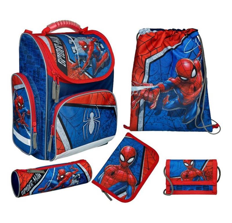 Familando Schulranzen Spiderman Schulranzen für die 1. Klasse, 930 Gr., 15 L Volumen (Set, 5-tlg., inkl. Federmäppchen (nicht gefüllt), Marvel SPIDERMAN von Familando