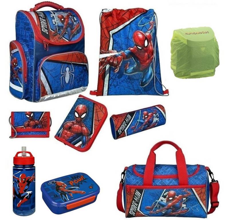 Familando Schulranzen Spiderman Schulranzen für die 1. Klasse, 930 Gr., 15 L Volumen (Set, 9-tlg., inkl. Federmappe und Sporttasche), Marvel SPIDERMAN von Familando