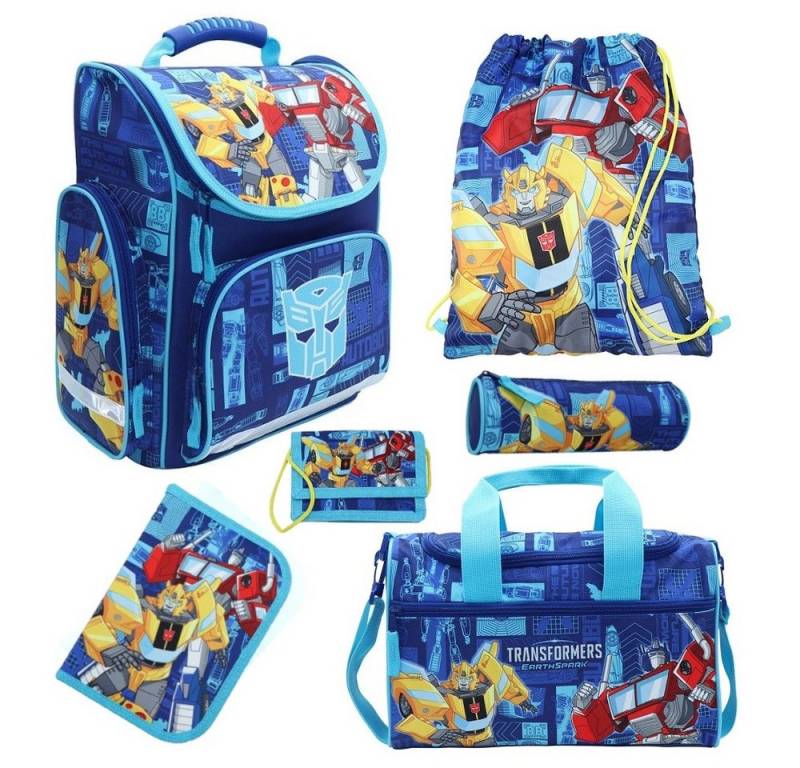 Familando Schulranzen Export (Set, 6-tlg., inkl. Federmäppchen und Sporttasche), Transformers Bumblebee & Optimus Prime von Familando