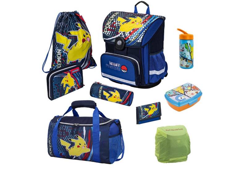 Familando Schulranzen Pokemon für Kinder von der 1. bis 4. Klasse, Ergonomisch & Leicht (Set, 9-tlg), mit großer Sporttasche von Familando