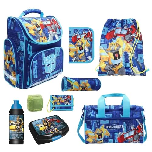 Familando Transformers Schulranzen 1. Klasse für Jungen und Mädchen · ergonomischer Tornister · Jungs Schultaschen-Set (9-teilig mit Sporttasche) von Familando