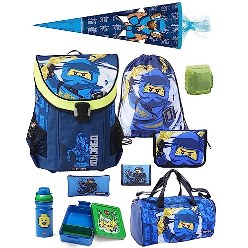 Ninjago Schulranzen Set für Jungen und Mädchen · Lego Easy · 790 Gramm leicht · Schultasche 1. Klasse (10-teiliges Set mit Schultüte, Blau) von Familando