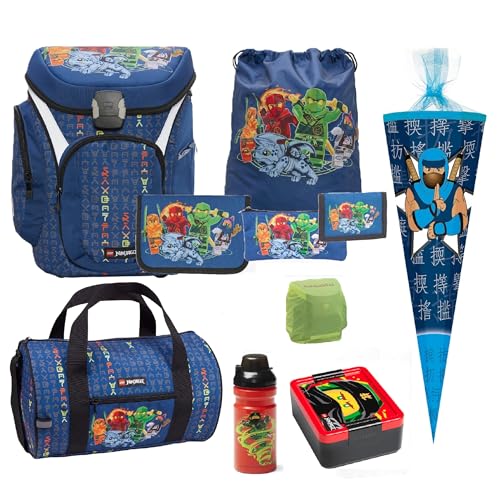Familando Ninjago Schulranzen Set für Jungen mit Schultüte 85 cm und Sporttasche - Ergonomisch, robust - 16 L Volumen, wasserabweisend - Mit Brust- & Hüftgurt - Komplettset 1. Klasse von Familando