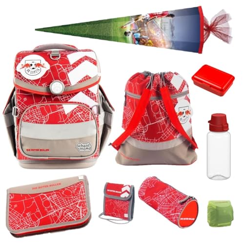 RB Leipzig Schulranzen ür Jungen 1. Klasse Fussball Schultasche School Mood im Set 10-teilig mit Federmappe Schultüte 85 cm von Familando