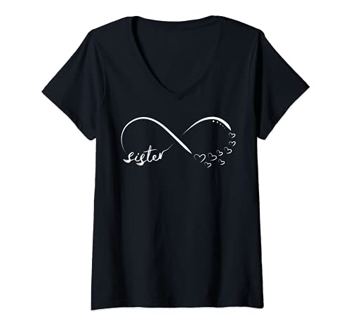 Damen Sister Liebe Herzen Unendlich Beste Schwester Geschenk T-Shirt mit V-Ausschnitt Damen Sister Liebe Herzen Unendlich Beste Schwester Geschenk T-Shirt mit V-Ausschnitt von Familie Bruder Schwester Geschwister Geschenke