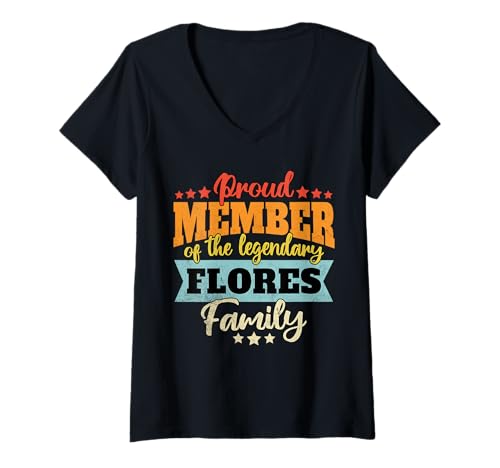 Damen Flores Nachname Flores T-Shirt mit V-Ausschnitt von Familie Flores Herren Damen