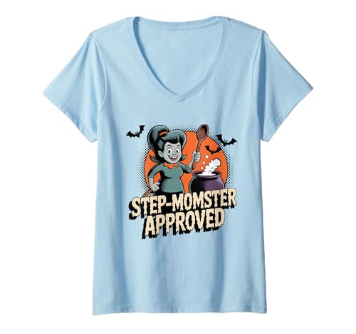 Damen Stiefmutter Halloween Bekleidung lustiges Stiefmomsterkostüm T-Shirt mit V-Ausschnitt Damen Stiefmutter Halloween Bekleidung lustiges Stiefmomsterkostüm T-Shirt mit V-Ausschnitt von Familie Halloween Humor Apparels Co.