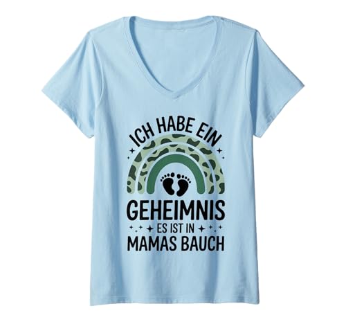 Damen Ich Habe EIN Geheimnis Mamas Bauch Großer Bruder Schwester T-Shirt mit V-Ausschnitt Damen Ich Habe EIN Geheimnis Mamas Bauch Großer Bruder Schwester T-Shirt mit V-Ausschnitt von Familie Nachwuchs Verkündung Geschenke