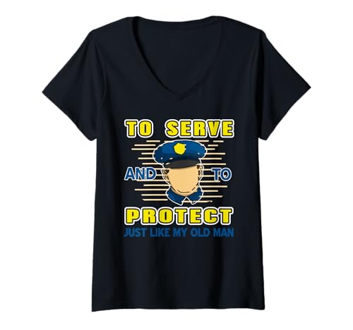 Damen Dienen Schützen Wie Mein Vater Polizei Humor T-Shirt mit V-Ausschnitt Damen Dienen Schützen Wie Mein Vater Polizei Humor T-Shirt mit V-Ausschnitt von Familie Polizeihelden Mutiger Beamter