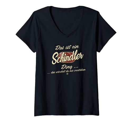 Damen Das ist ein Schindler Ding - Lustiges Familie Schindler T-Shirt mit V-Ausschnitt Damen Das ist ein Schindler Ding - Lustiges Familie Schindler T-Shirt mit V-Ausschnitt von Familie Schindler Name Nachname Lustig Geschenk