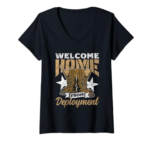 Damen Willkommen Zu Hause Vom Einsatz Soldat Willkommen Zuhause T-Shirt mit V-Ausschnitt Damen Willkommen Zu Hause Vom Einsatz Soldat Willkommen Zuhause T-Shirt mit V-Ausschnitt von Familie Welcome Home From Deployment Zuhause