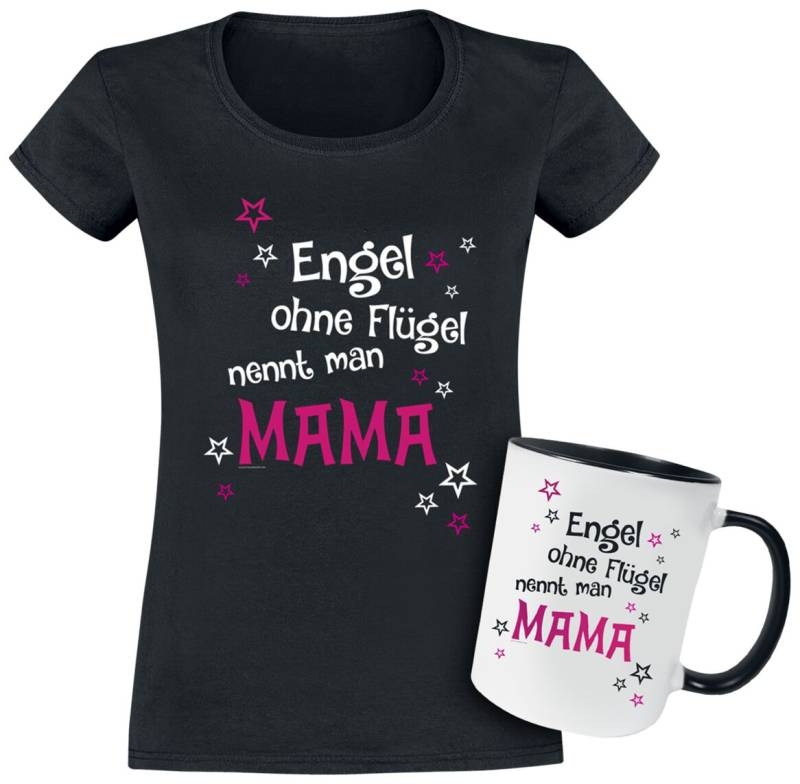 Familie & Freunde T-Shirt - Geschenkbox - Geschenkset  - T-shirt + Tasse Engel ohne Flügel nennt man Mama - M bis XXL - für Damen - Größe XXL - von Familie & Freunde
