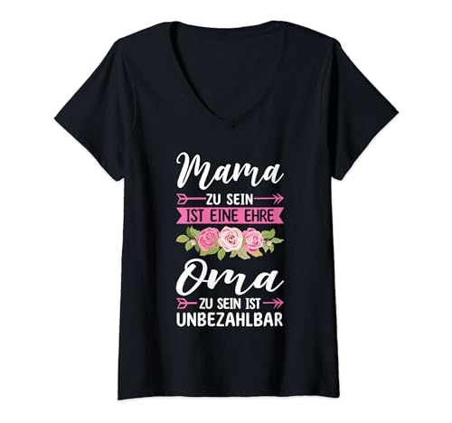 Damen Mama und Oma unbezahlbar Mama & Oma Familie T-Shirt mit V-Ausschnitt von Familie & Großmutter Geschenkidee