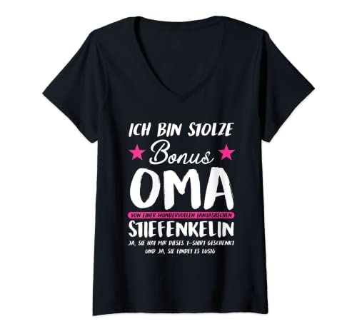 Damen Ich bin stolze Bonus Oma Bonus Oma Familie T-Shirt mit V-Ausschnitt von Familie & Stiefenkelin Geschenk