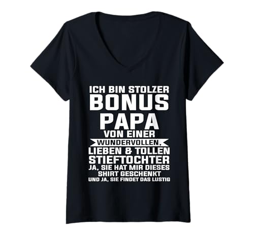 Damen Bonus Papa Stiefpapa & Stieftochter Familie lustig Geschenk T-Shirt mit V-Ausschnitt von Familie & Stiefvater Geschenk-Idee lustig Geschenk