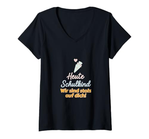 Damen Heute Schulkind Stolz Spruch Einschulung T-Shirt mit V-Ausschnitt Damen Heute Schulkind Stolz Spruch Einschulung T-Shirt mit V-Ausschnitt von Familien Stolz Einschulung Schulkind